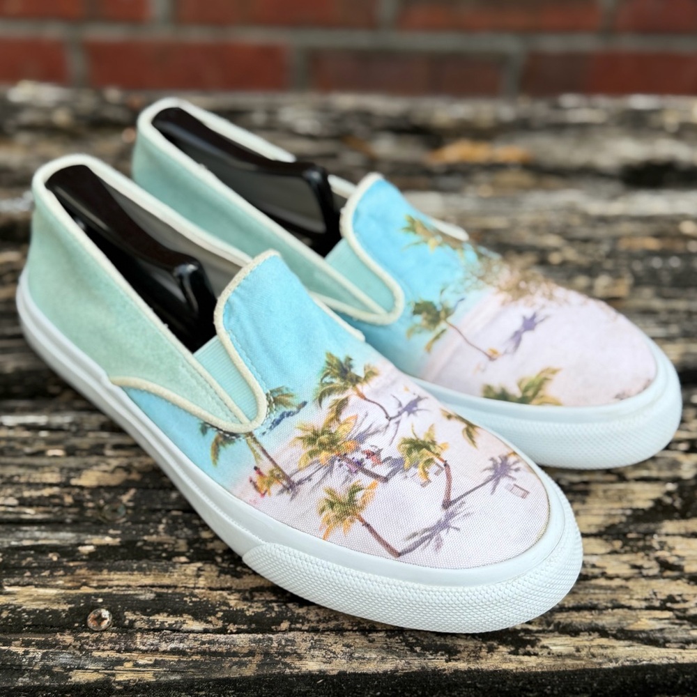 Sperry Gray Malin Beach Theme Slip-On Men's Sz 8 Canvas & Suede Sneaker  T8 - Picture 10 of 14
